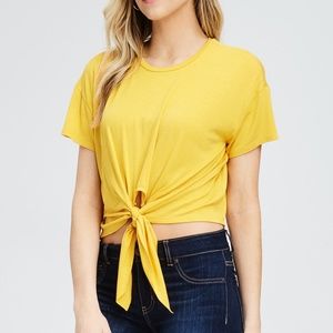 MUSTARD "FRONT TIE WAIST CROP TOP"